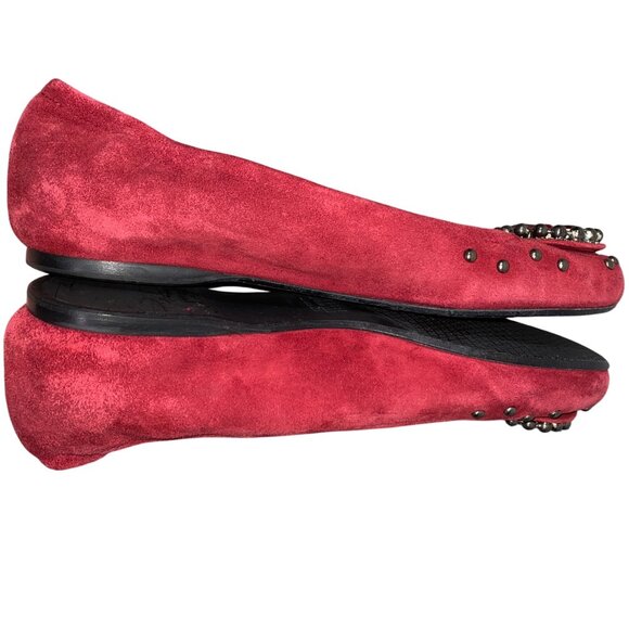 Stuart Weitzman Red Jewel Embellished studded Suede Flats Size 8 M - Picture 12 of 15